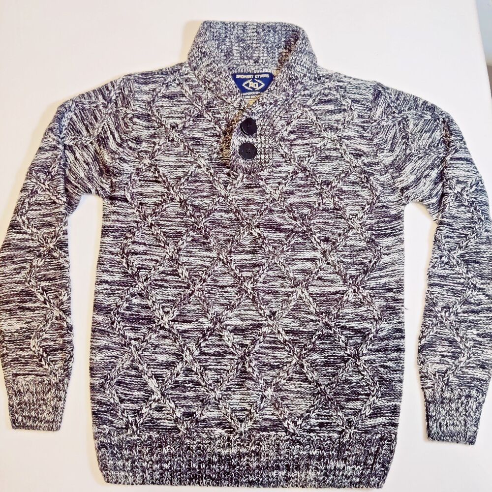 Amongst Others Men's Heavy Knit Sweater Big Button Collar Size M Gray/Black